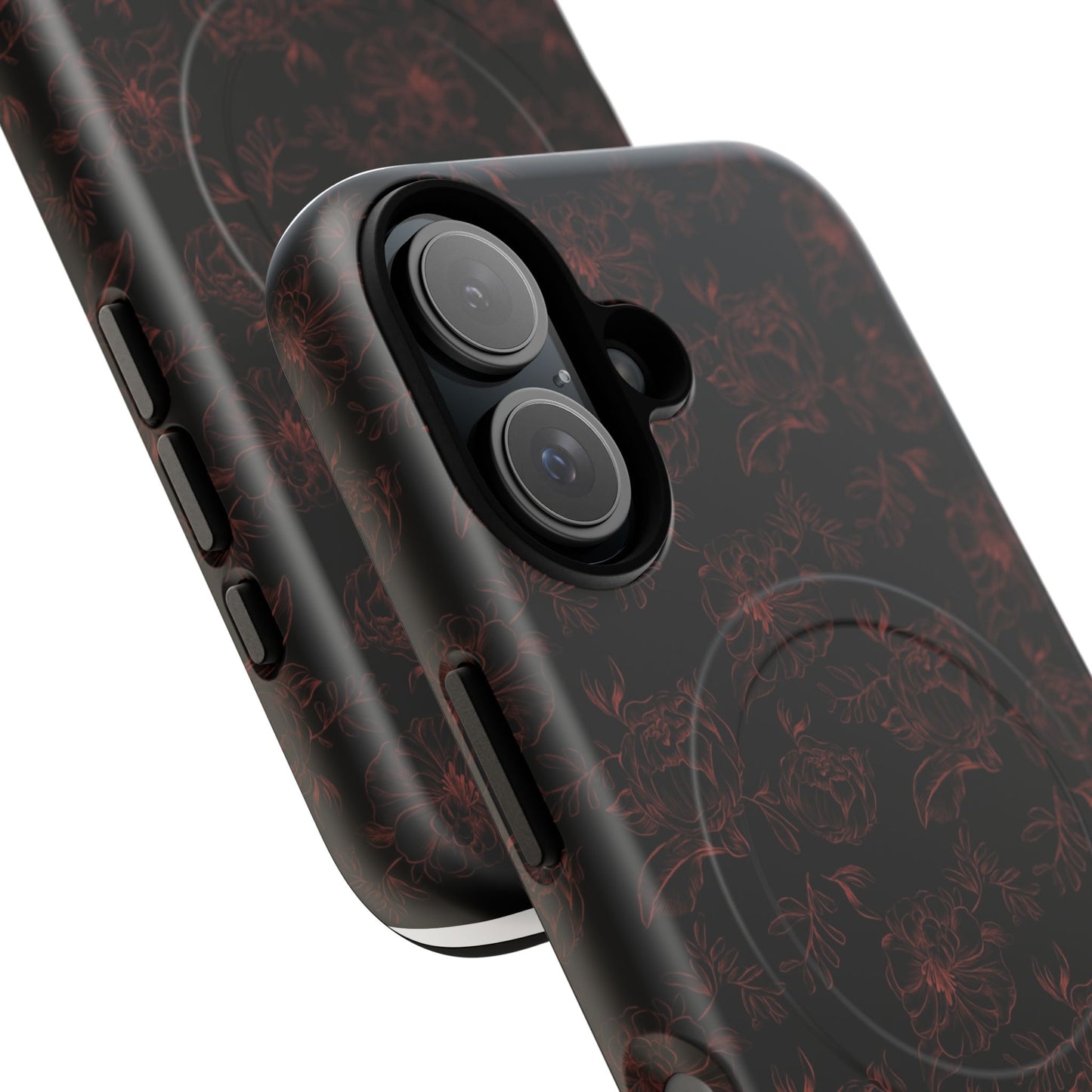 Magnetic Phone Case - Black and Red Floral Pattern iPhone Case