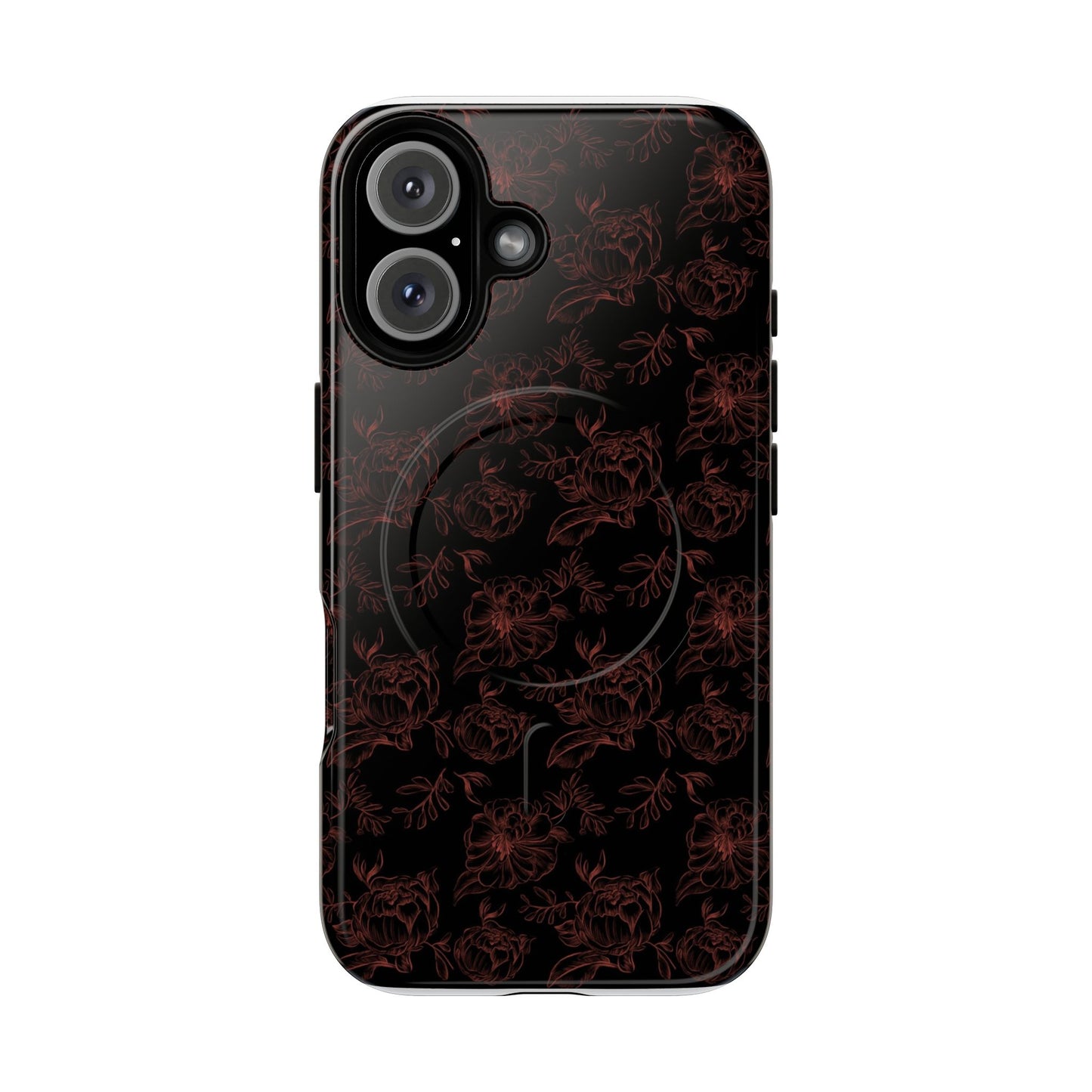 Magnetic Phone Case - Black and Red Floral Pattern iPhone Case