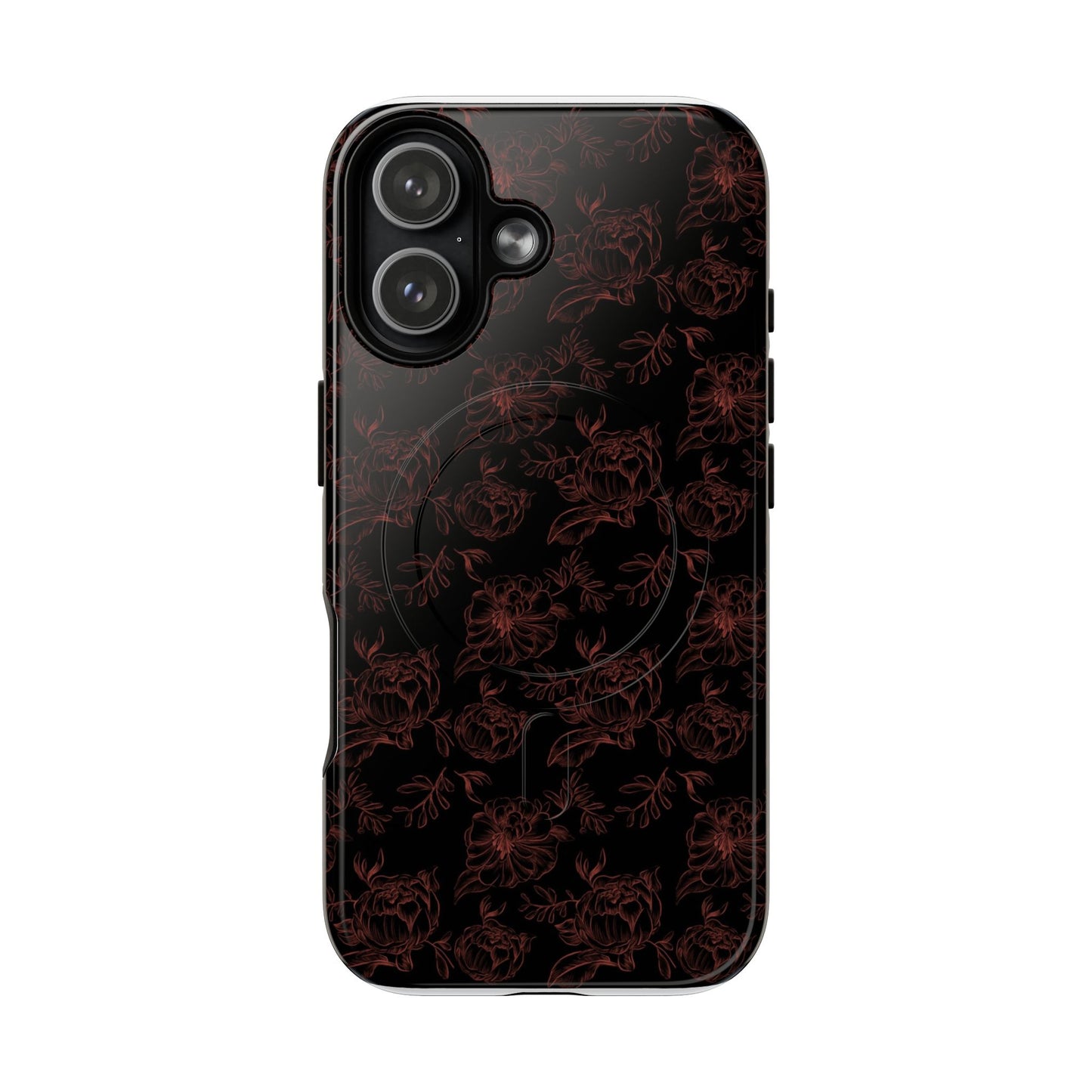 Magnetic Phone Case - Black and Red Floral Pattern iPhone Case