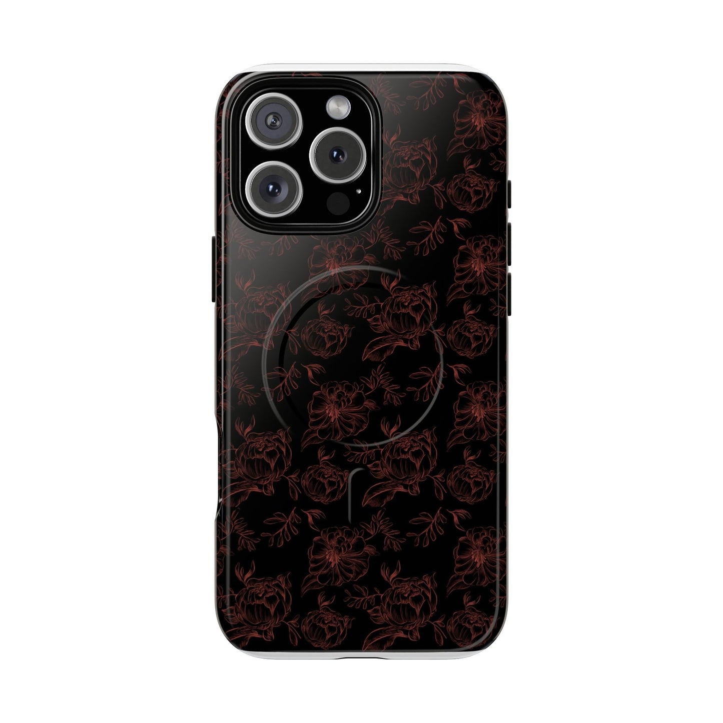 Magnetic Phone Case - Black and Red Floral Pattern iPhone Case