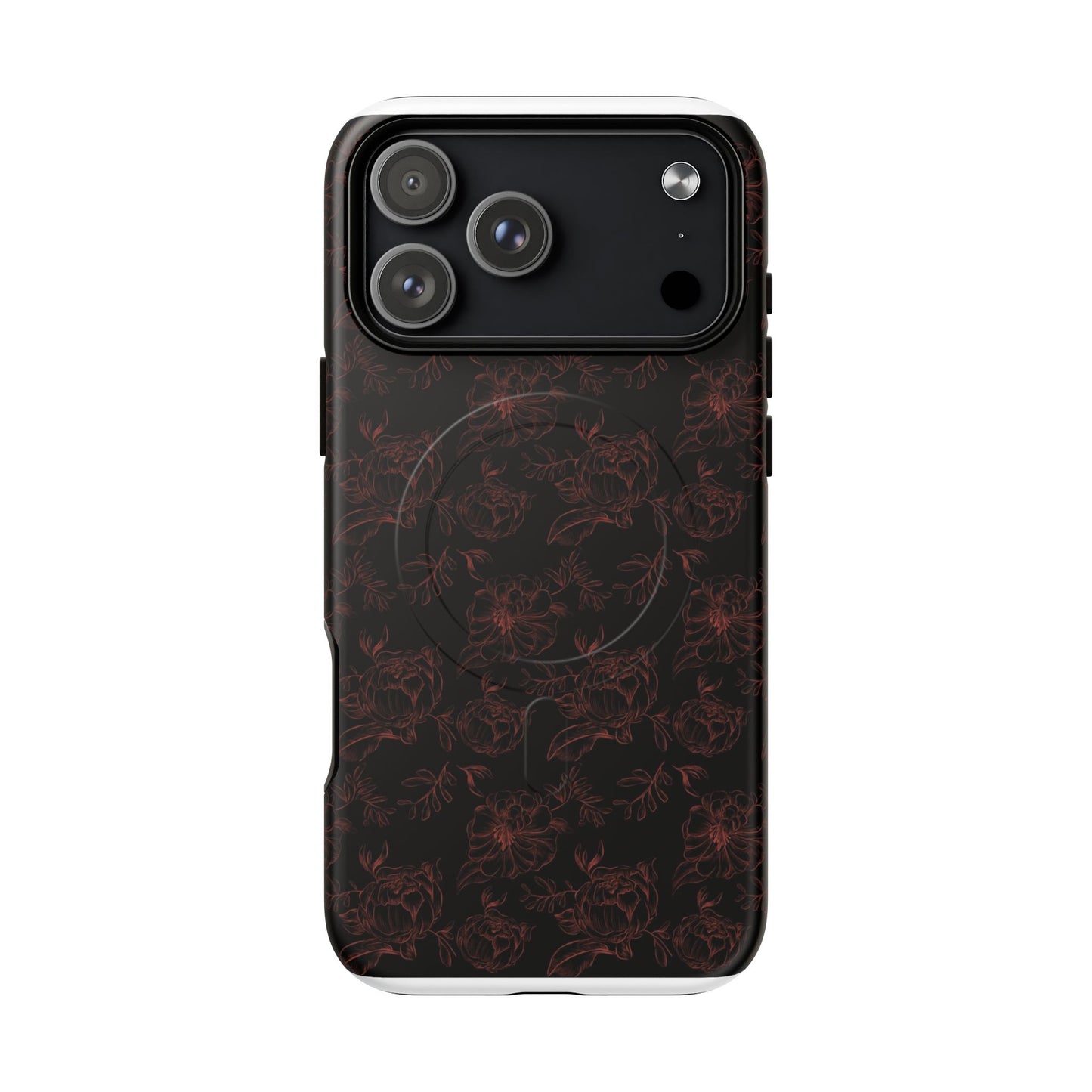 Magnetic Phone Case - Black and Red Floral Pattern iPhone Case