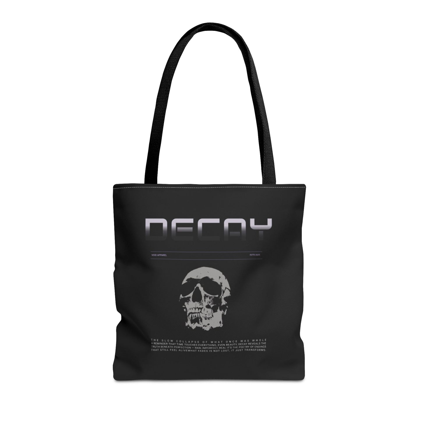 “DECAY” Black Tote Bag | Gothic Grunge Skull Aesthetic Tote by VOID Apparel