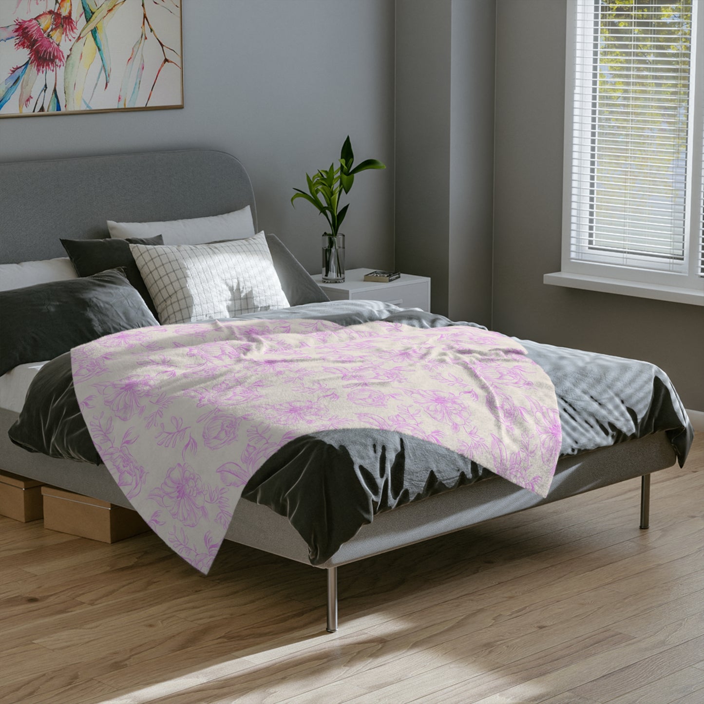 Velveteen Microfiber Blanket - Pink and White Handmade Pattern, Cozy Gift