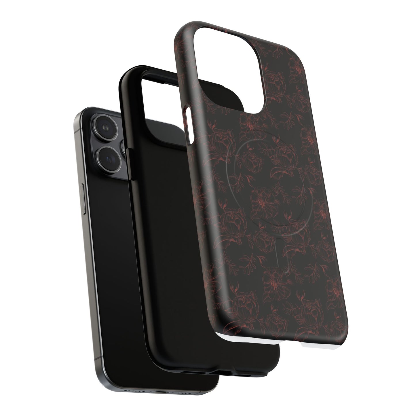 Magnetic Phone Case - Black and Red Floral Pattern iPhone Case