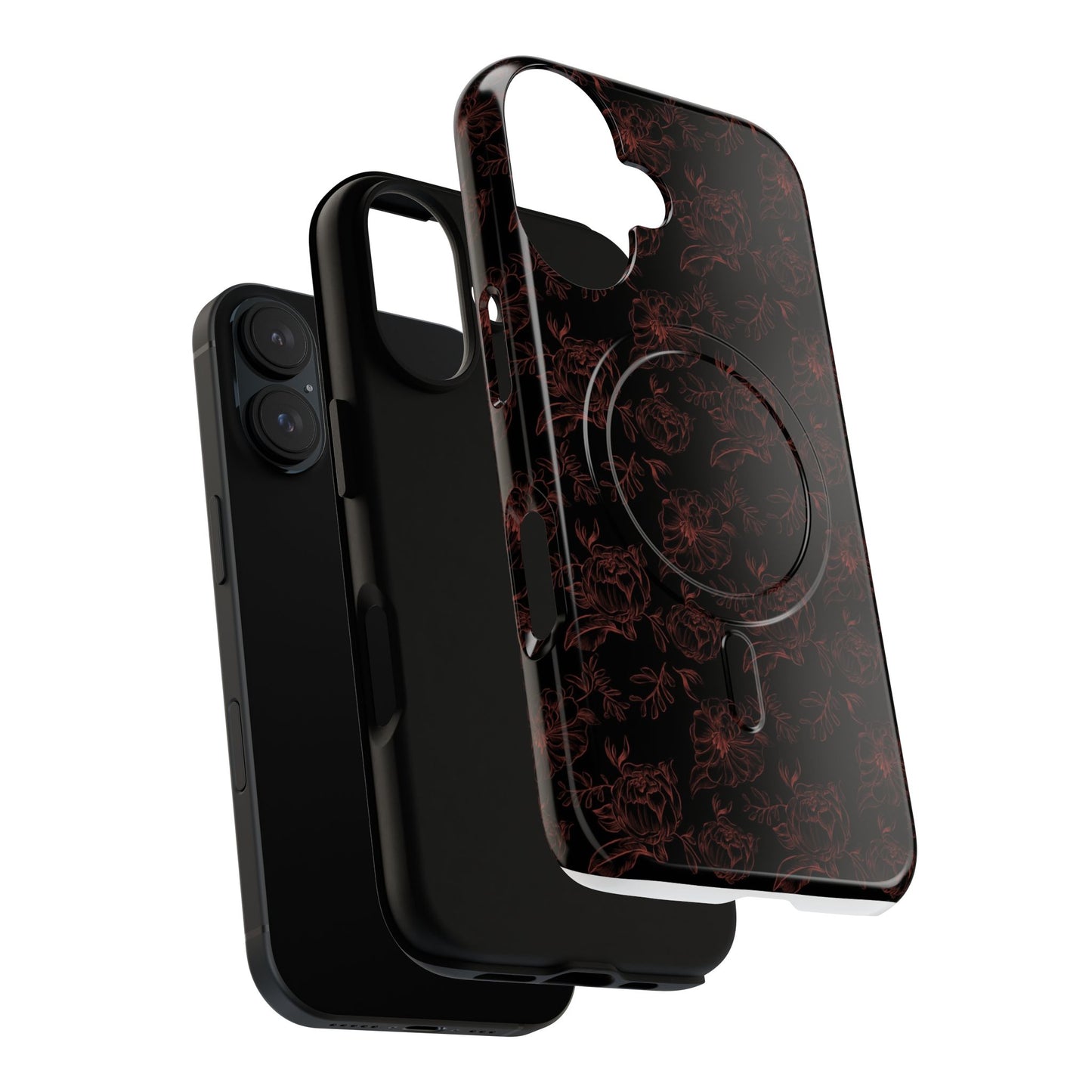 Magnetic Phone Case - Black and Red Floral Pattern iPhone Case