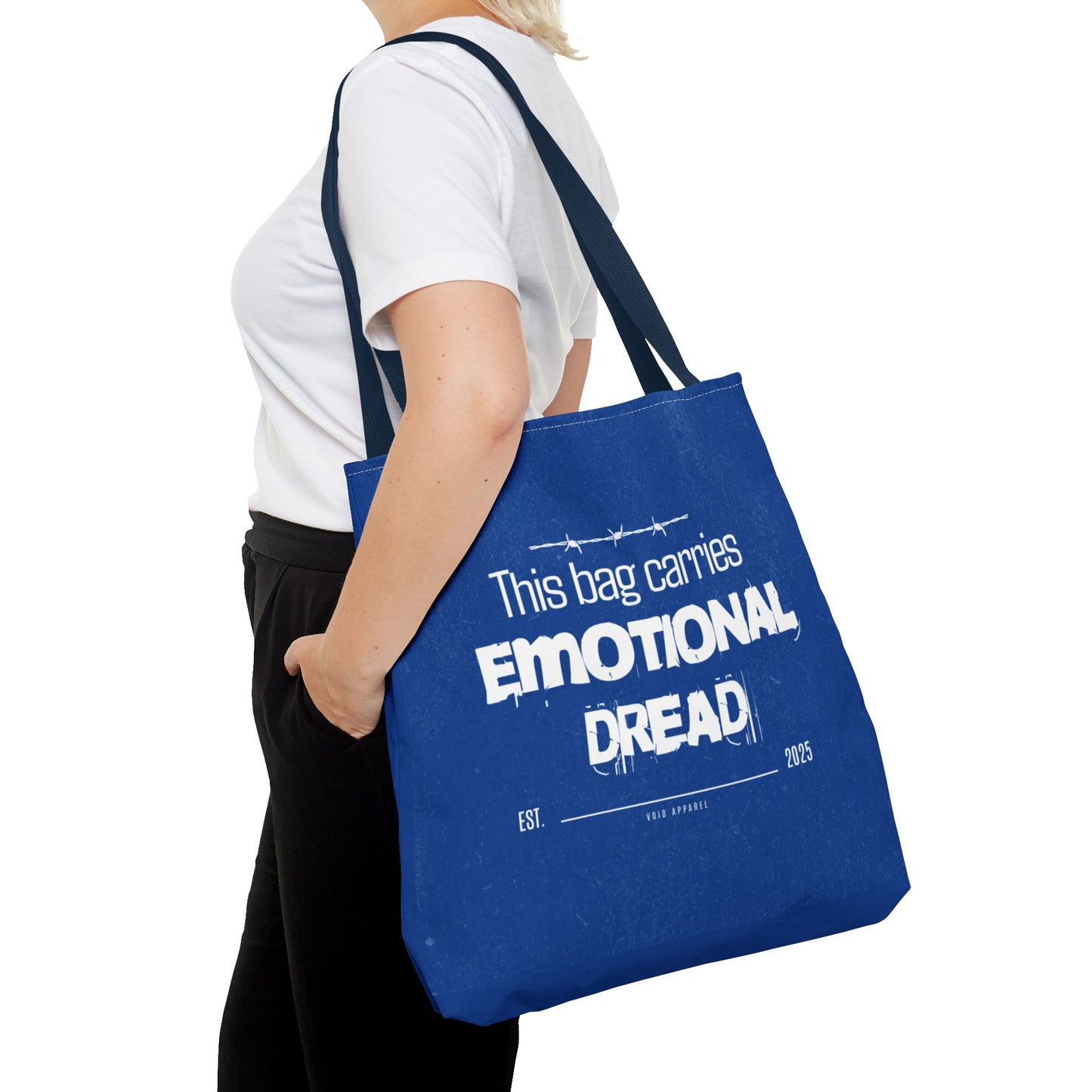 “This Bag Carries Emotional Dread” Blue Tote Bag | Grunge Aesthetic Tote for Everyday Use