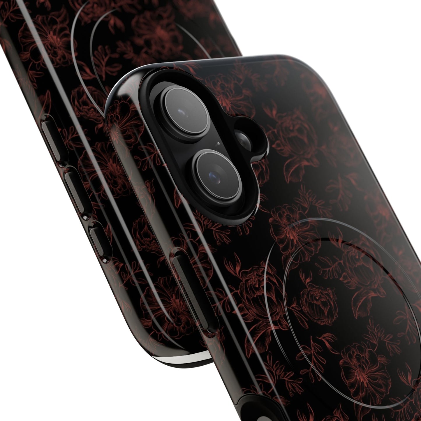 Magnetic Phone Case - Black and Red Floral Pattern iPhone Case