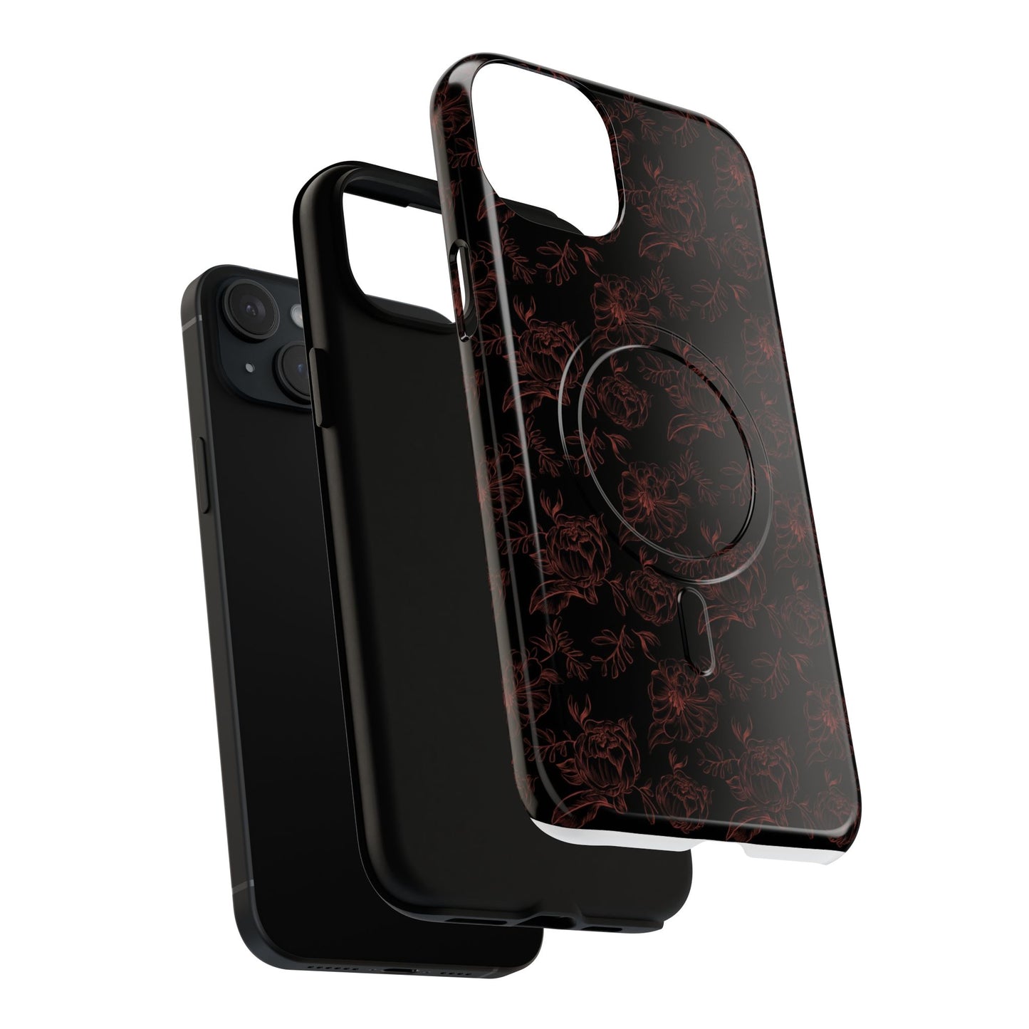 Magnetic Phone Case - Black and Red Floral Pattern iPhone Case