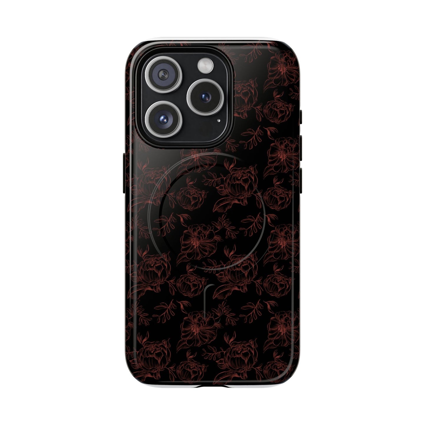 Magnetic Phone Case - Black and Red Floral Pattern iPhone Case