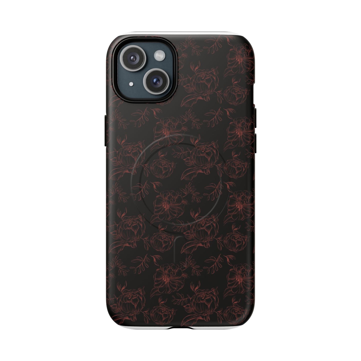 Magnetic Phone Case - Black and Red Floral Pattern iPhone Case