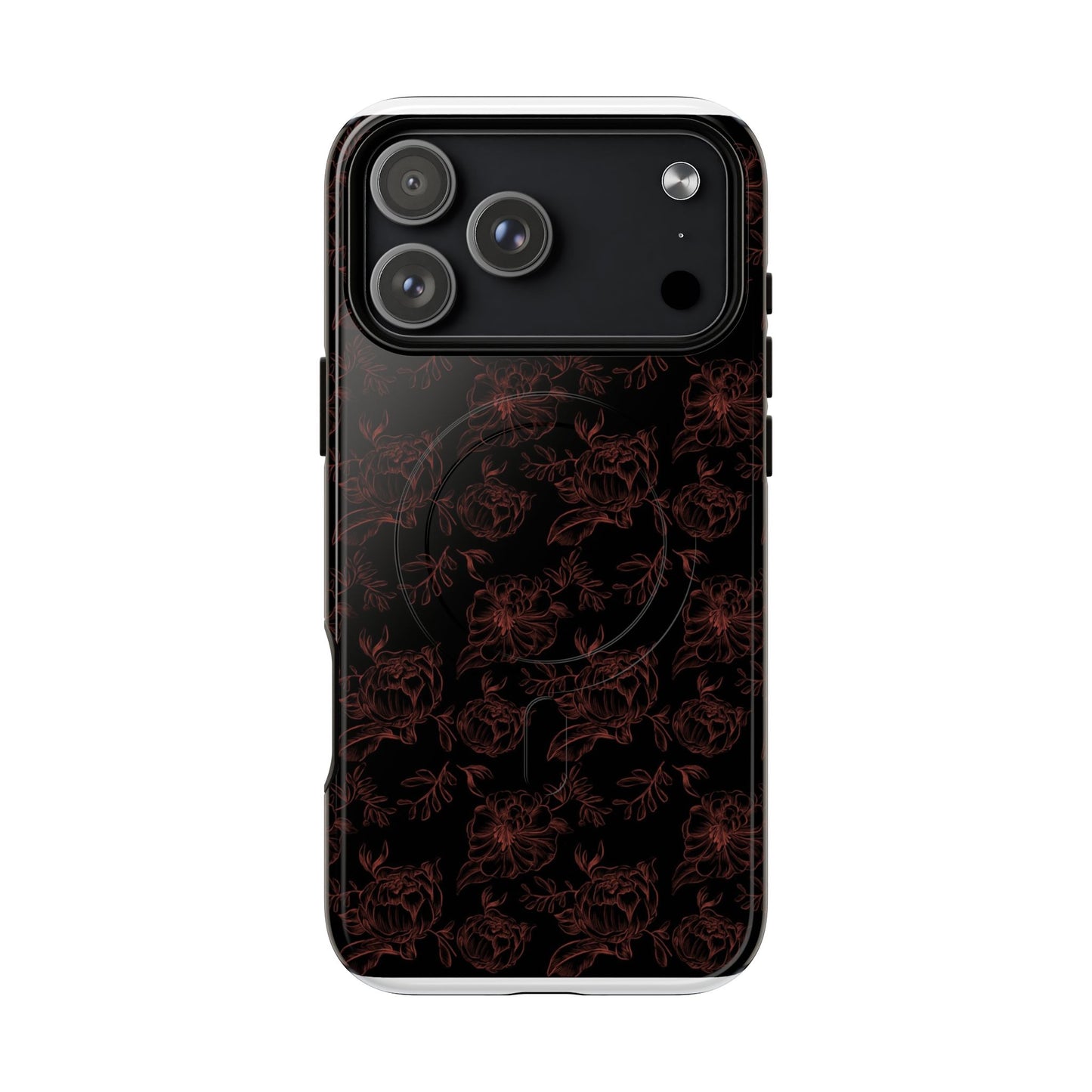 Magnetic Phone Case - Black and Red Floral Pattern iPhone Case