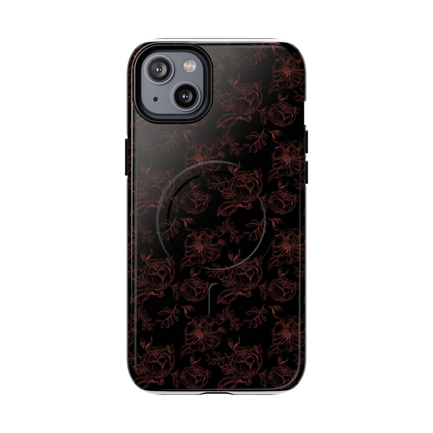 Magnetic Phone Case - Black and Red Floral Pattern iPhone Case