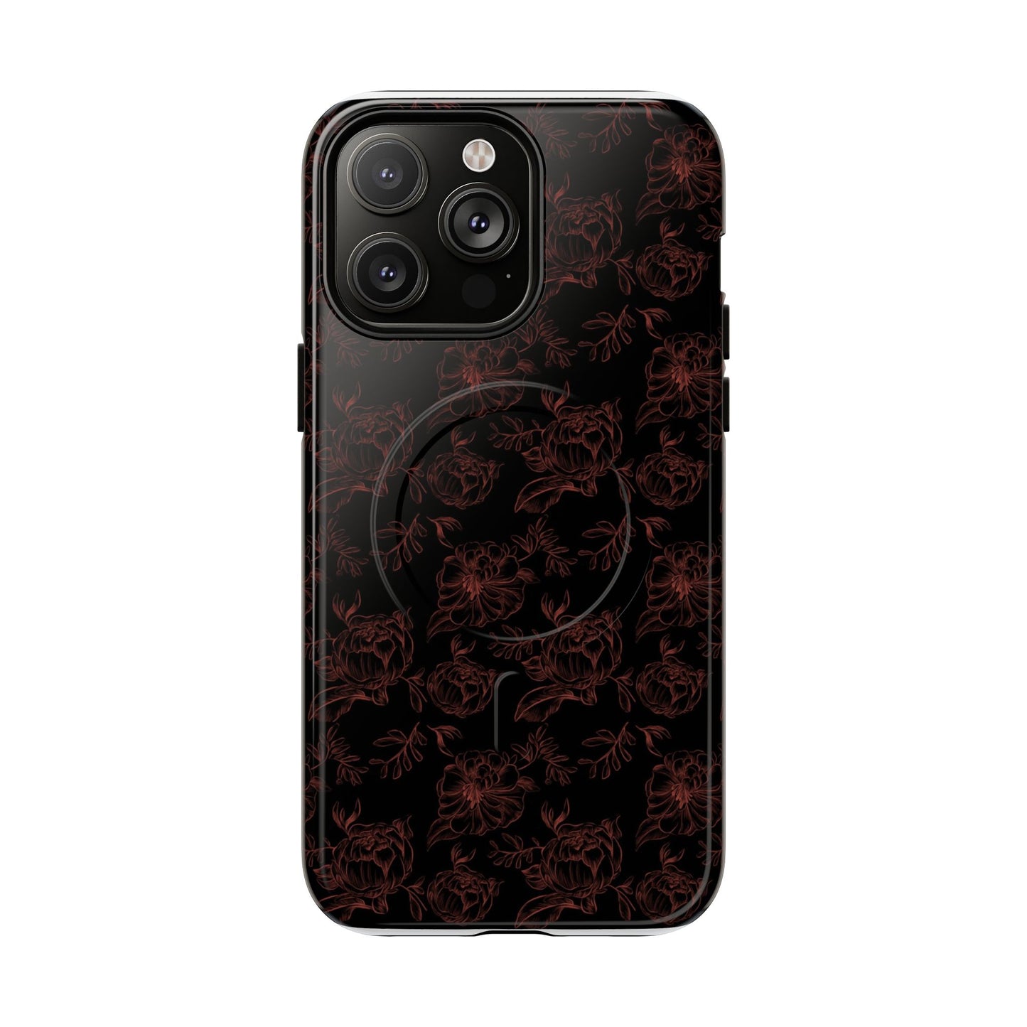 Magnetic Phone Case - Black and Red Floral Pattern iPhone Case